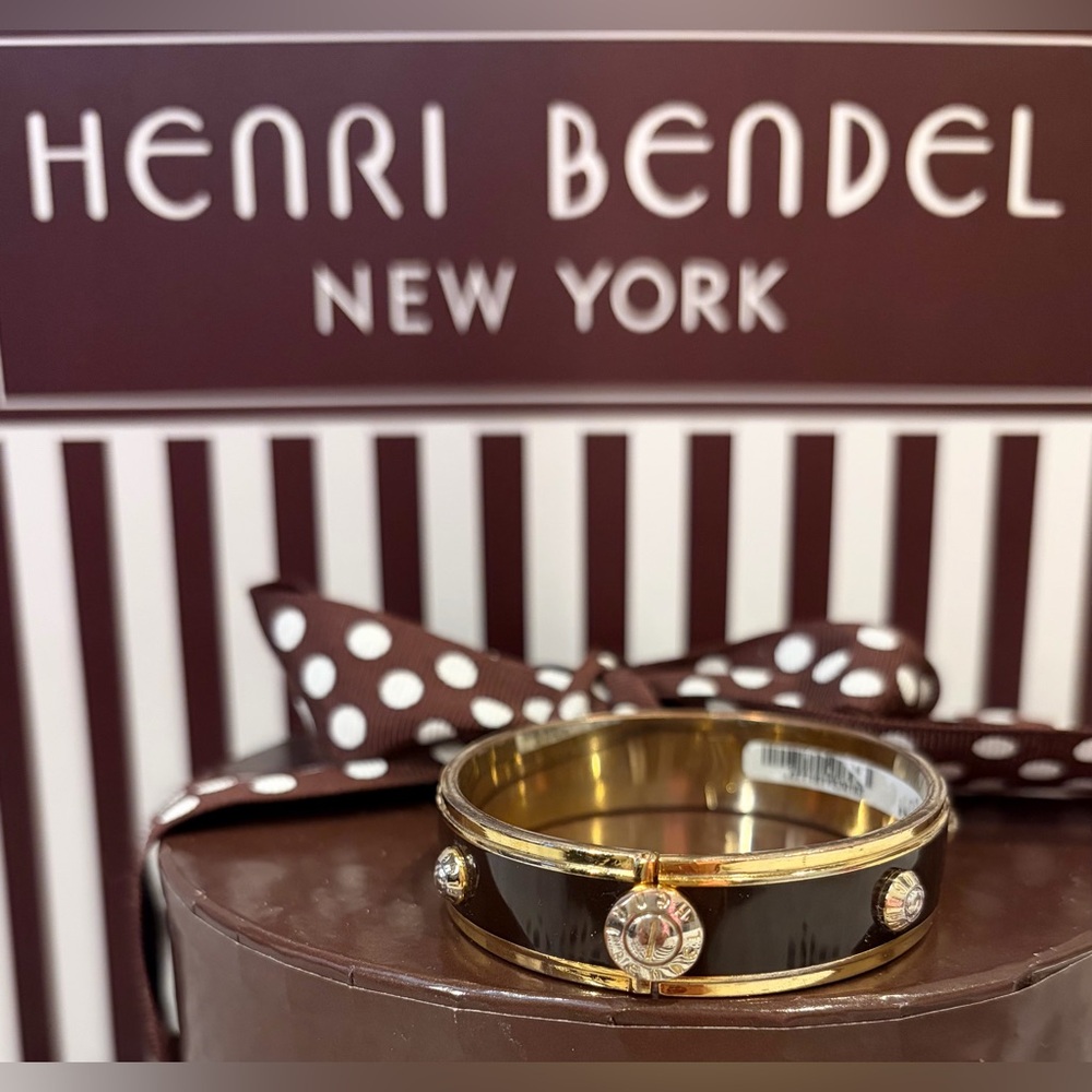 NWT HENRI BENDEL Gold and Dark Brown Crystal-Accent Bangle